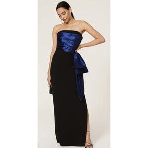 Shoshanna Midnight Moira Black Blue Sash Strapless Evening Formal Gown Size 8
